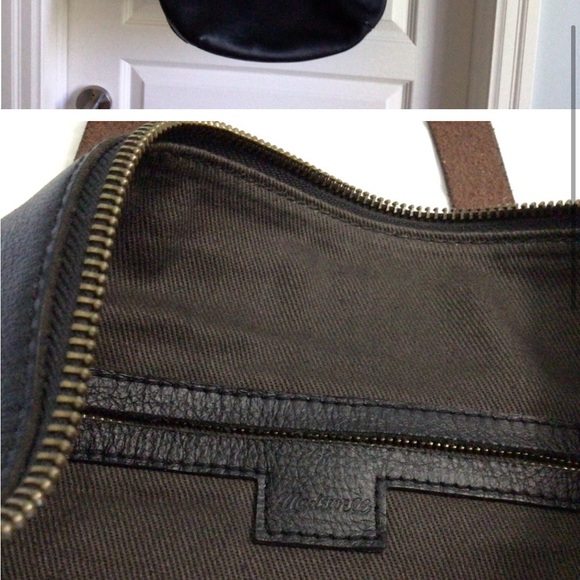 Madewell Women's The Zip-Top Transport Carryall in black brown trim leather - Picture 2 of 7